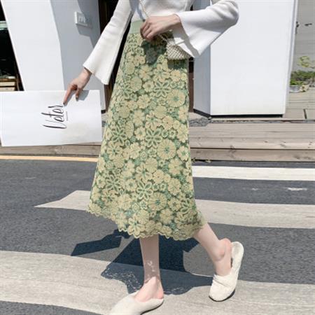秋冬款女士中长款蕾丝半身裙高腰显瘦网纱A字裙两面穿包臀针织裙